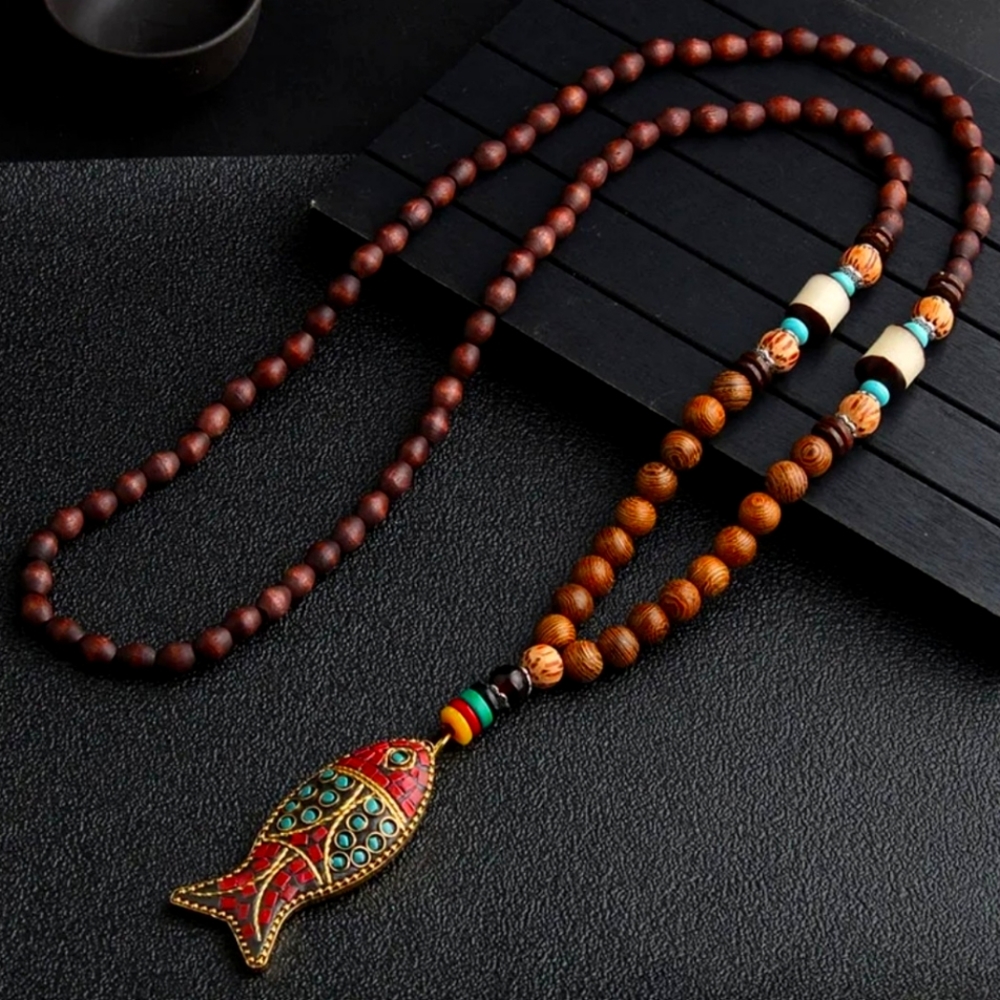 Tibetan Mala Bead Fish 🐠 Necklace ✨
